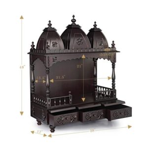 6ft Wooden Home Mandir with Doors & LED-Lit Ganesh Background